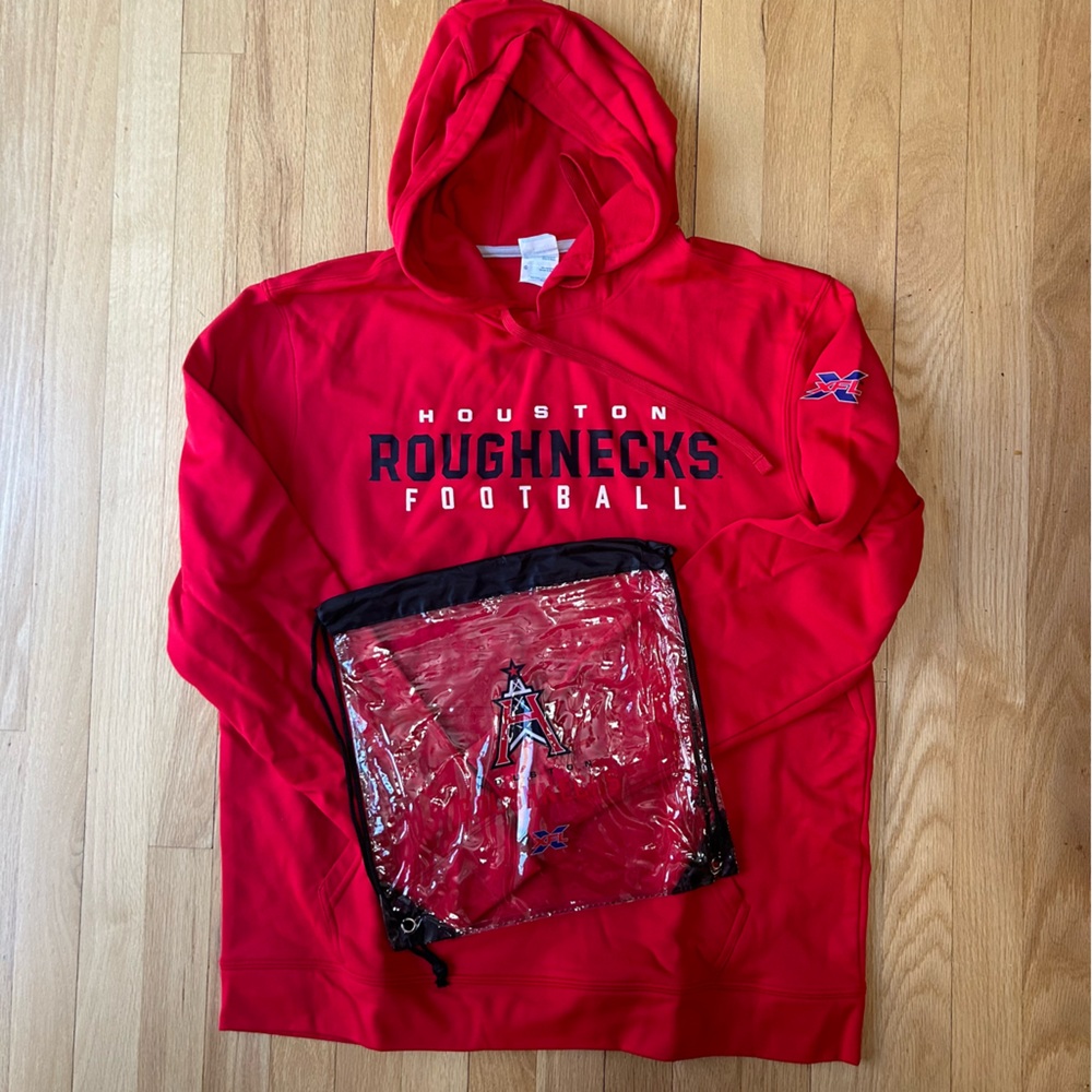 🏈 Houston Roughnecks UFL Shirt Unisex Large Sweatshirt Hoodie XFL & Stadium Bag